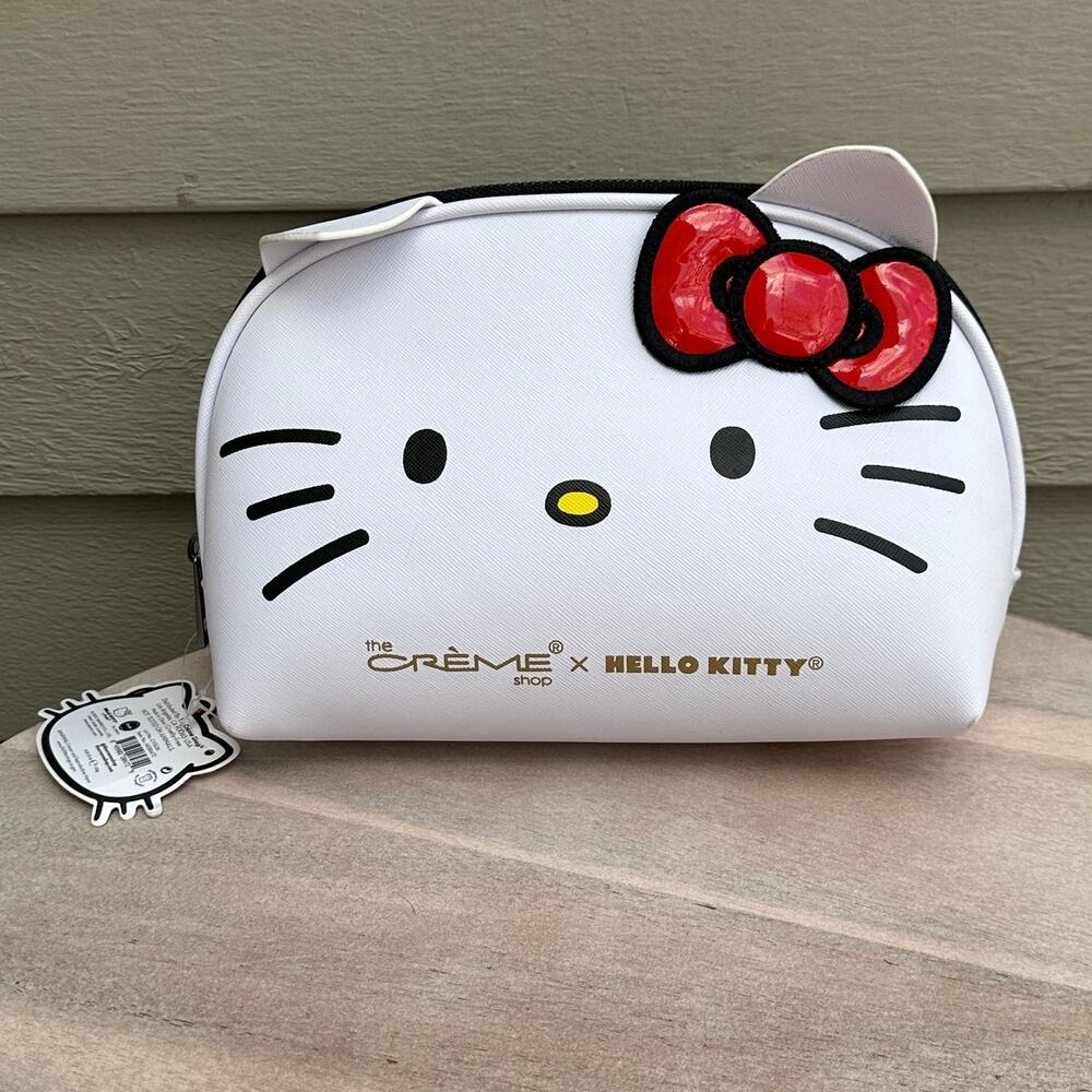 Hello Kitty Creme Shop Makeup Bag Red Bow Cosmetic Toiletry New - Picture 2 of 11
